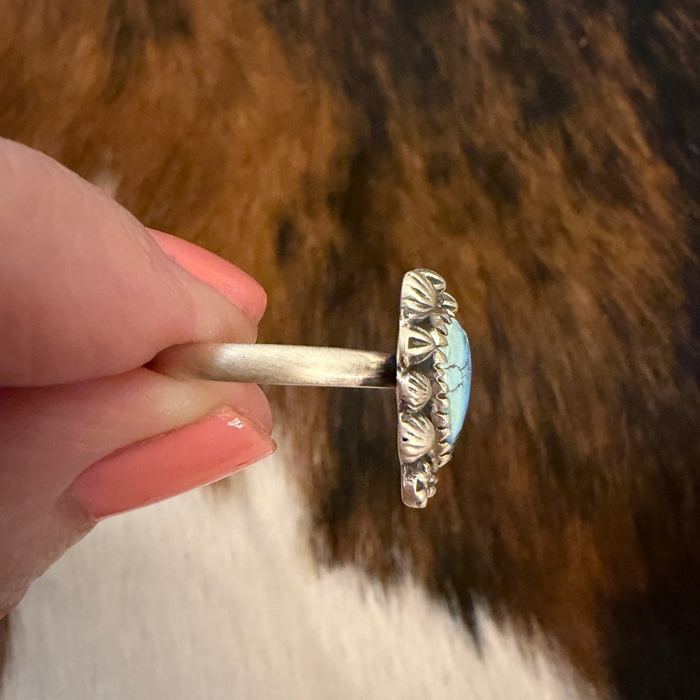 ❤️ Golden Hills Turquoise Decorative Heart Sz 9 Ring Matte Sterling Navajo Style - Picture 6 of 15